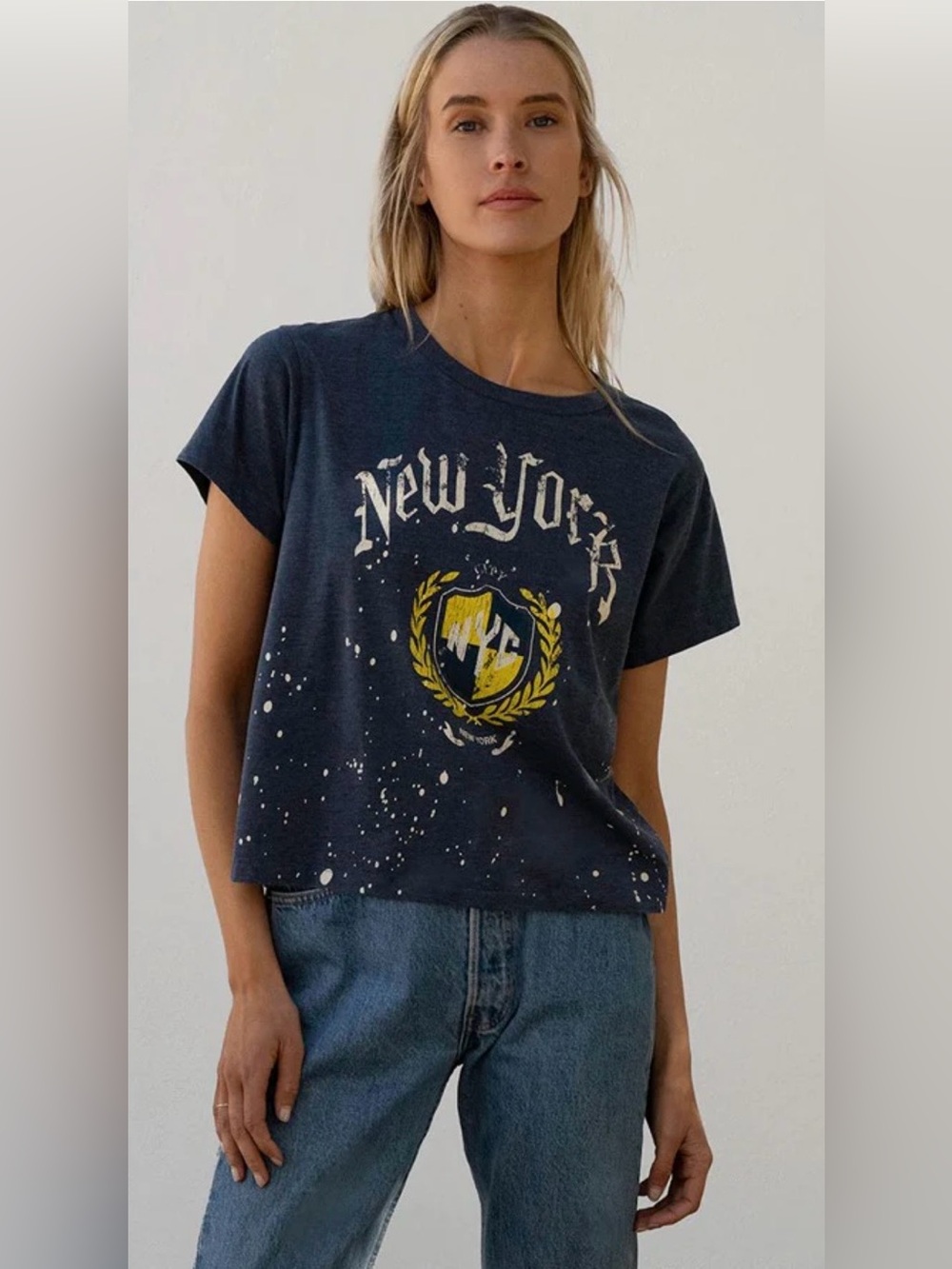 Chaser Navy Short-Sleeve New York Graphic Tee with Yellow Crest